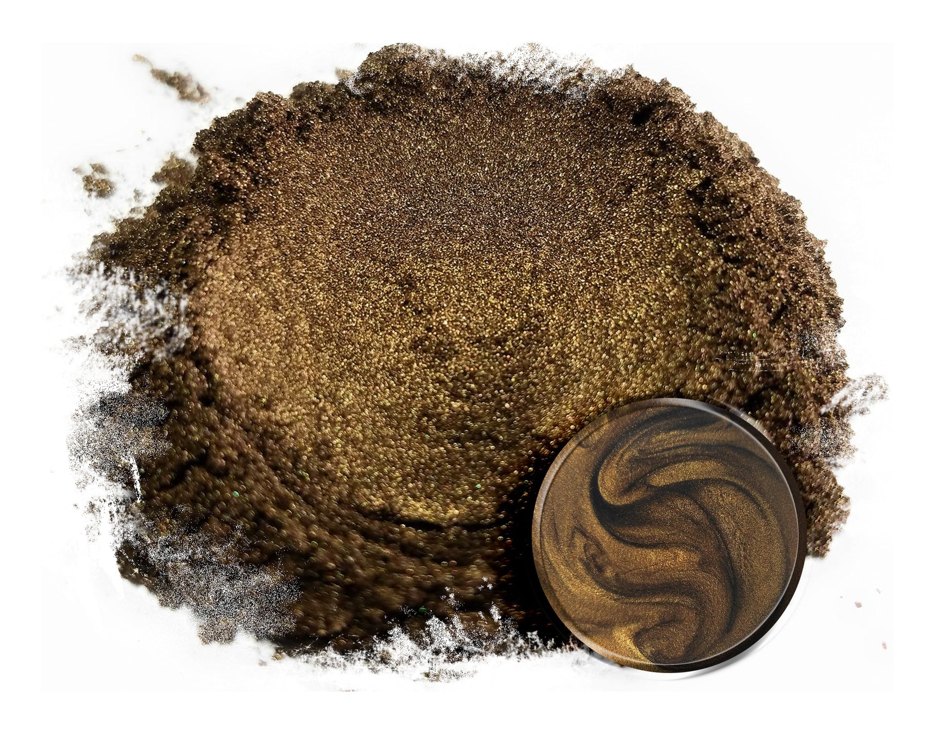 Powdered pigment by eye candy pigments for epoxy resin projects. In the color Bushido Brown.