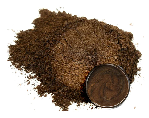 Powdered pigment by eye candy pigments for epoxy resin projects. In the color Bokuto Brown.